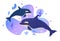 Two dolphins in the sea. Ocean fish. Underwater marine wild life. Vector illustration