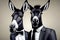 Two donkeys wearing suites