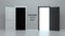 Two doors opening for choosing the way to follow. Choose your way. The doors open to reveal dark room and a bright one filled with