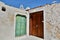 Two doors. Pyrgos Kallistis, Santorini, Cyclades islands. Greece