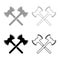 Two double-faced viking axes icon set grey black color illustration outline flat style simple image