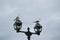 Two doves stand on the street lamp.