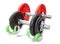 Two dumbbells for fitness and measuring meter.