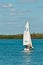 Two early teens sailing on back bay water of the Gulf of Mexico