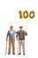 Two elderly men with a golden number hundred balloon