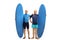 Two elderly surfers with surfboards