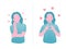 Two emotionally opposite woman portraits. sad and happy woman, flat vector illustration