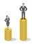Two employees standing on the piled coins - gender wage gap issue clip art