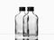Two empty glass russian vodka bottle with black cap isolated on a white background