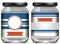 Two empty jars with label design on white background