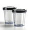 Two Empty Medical specimen containers for urine analysis. Clear cups with secure black caps. Concept of laboratory
