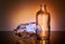 Two empty retro medicine jars on a yellow blue background.