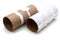 Two empty toilet rolls on white background