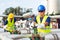 Two engineers working inside oil and gas refinery