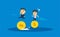 Two entrepreneurs walk by using gold coins. vector illustration