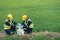 Two Environmental Engineers Take Water Samples at Natural Water Sources Near Farmland Maybe Contaminated by Toxic Waste or