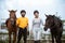 two equestrian athletes ride horses and start training