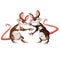 Two evil animated mouse fighting each other isolated on a white background. Vector illustration.