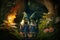 Two fabulous girls forest dwellers in a magical forest - aI generated