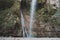 Two fairy streams of mountain waterfalls in Israeli national park. The concept of extreme and ecological tourism. Freshness of