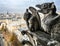 Two famous chimera statues of Notre-Dame de Paris cathedral, gazing at the city from the towers gallery