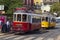 Two famous vintage Lisbon trams arriving to Martim Moniz tram station