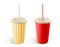 Two fast food paper cups with straws