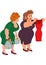 Two fat cartoon women looking on small red dress