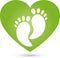 Two feet and heart, colored, foot care and pedicure logo