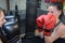 Two female boxers training