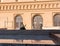 Two female bronze sculptures in Pilar Square, Zaragoza, Spain. Copy space for text.