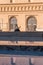 Two female bronze sculptures in Pilar Square, Zaragoza, Spain. Copy space for text. Vertical.