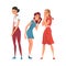 Two Female Friends Cynically Gossiping and Giggling Behind Stressed Girl Cartoon Vector Illustration on White Background