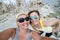 Two female friends take a selfie at the Tufa tower formations at Mono Lake in California`s eastern Sierra, located off of US-395
