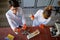 Two female laborant technicians preparing samples