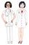 Two female medical watercolor workers: nurse and doctor