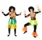 Two female Papuans in native costumes dancing isolated