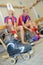 Two female roller hockey players in changing room