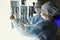 Two female women medical doctors looking at x-rays in a hospital