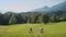 Two females riding mountain bikes in nature