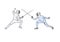 Two fencing athletes. Colorful drawing.