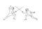 Two fencing athletes. Contour drawing.