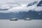 Two ferries cross the Norwegian fjord. Norway