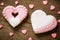 Two festive decored cookies valentine day