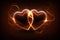 Two fiery glowing heart embracing, Valentine`s Day