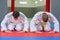 Two fighters bowing before fight