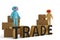 Two figure people on trade Letter and cartons 3D illustration.