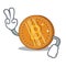 Two finger bitcoin coin character cartoon