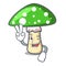 Two finger green amanita mushroom character cartoon