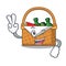 Two finger picnic basket character cartoon